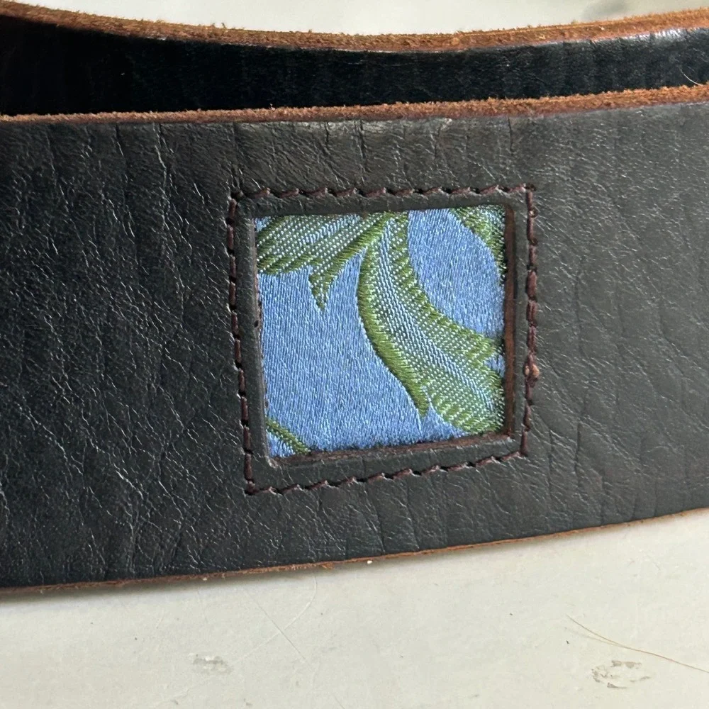 Robert Graham Brown Leather Belt men's 38 Chunky Buckle Patchwork Statement